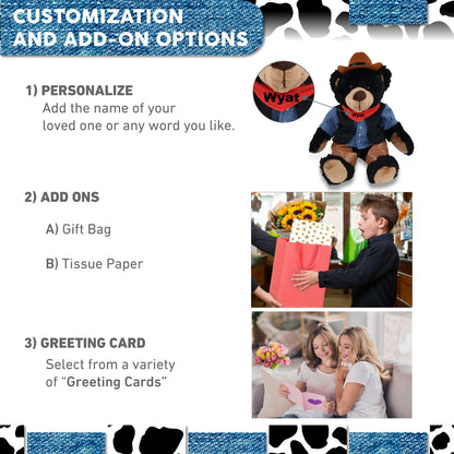 SUPER SOFT PLUSH WITH RED PLAID HOODIE - BLACK BEAR COWBOY DRESS UP