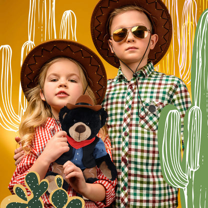 SUPER SOFT PLUSH WITH RED PLAID HOODIE - BLACK BEAR COWBOY DRESS UP