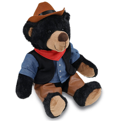 SUPER SOFT PLUSH WITH RED PLAID HOODIE - BLACK BEAR COWBOY DRESS UP