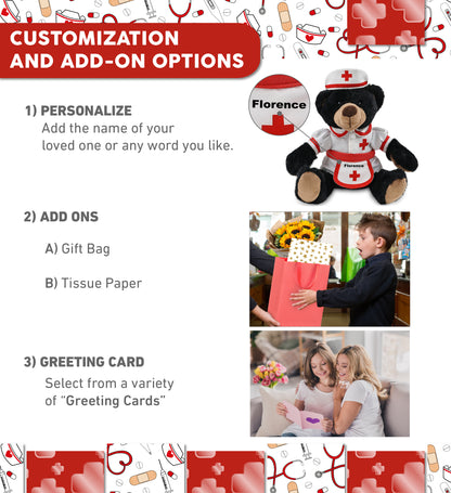 SUPER SOFT PLUSH WITH RED PLAID HOODIE - BLACK BEAR With NURSE Dress-Up