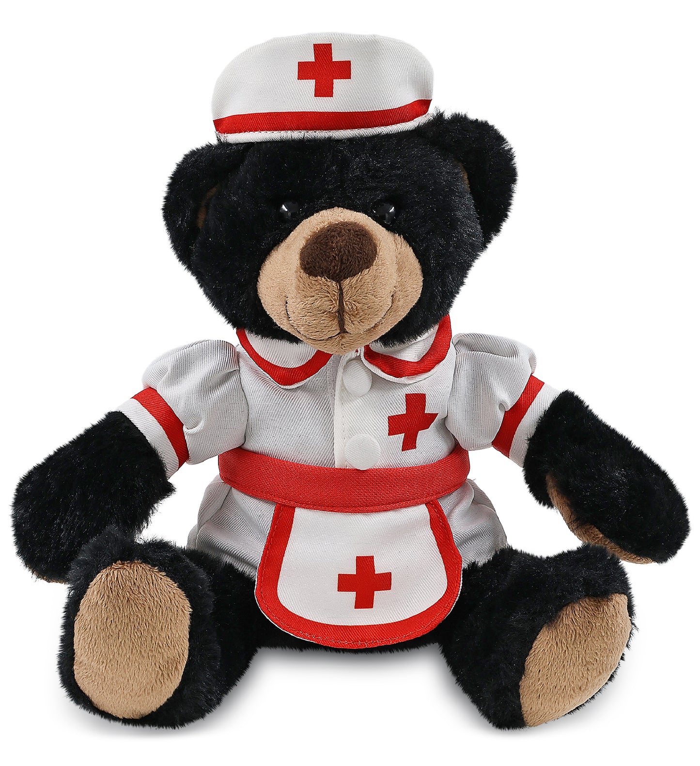SUPER SOFT PLUSH WITH RED PLAID HOODIE - BLACK BEAR With NURSE Dress-Up