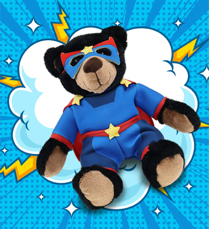 SUPER SOFT PLUSH WITH RED PLAID HOODIE - BLACK BEAR SUPER HERO