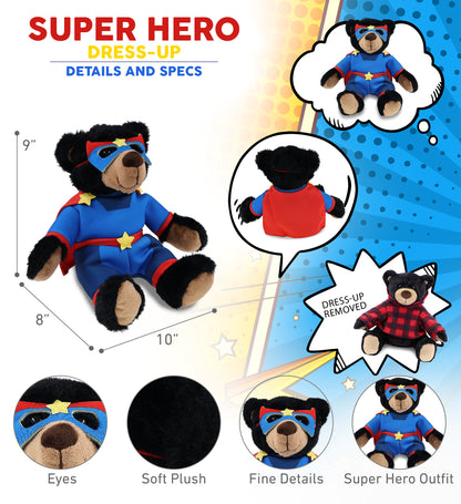 SUPER SOFT PLUSH WITH RED PLAID HOODIE - BLACK BEAR SUPER HERO