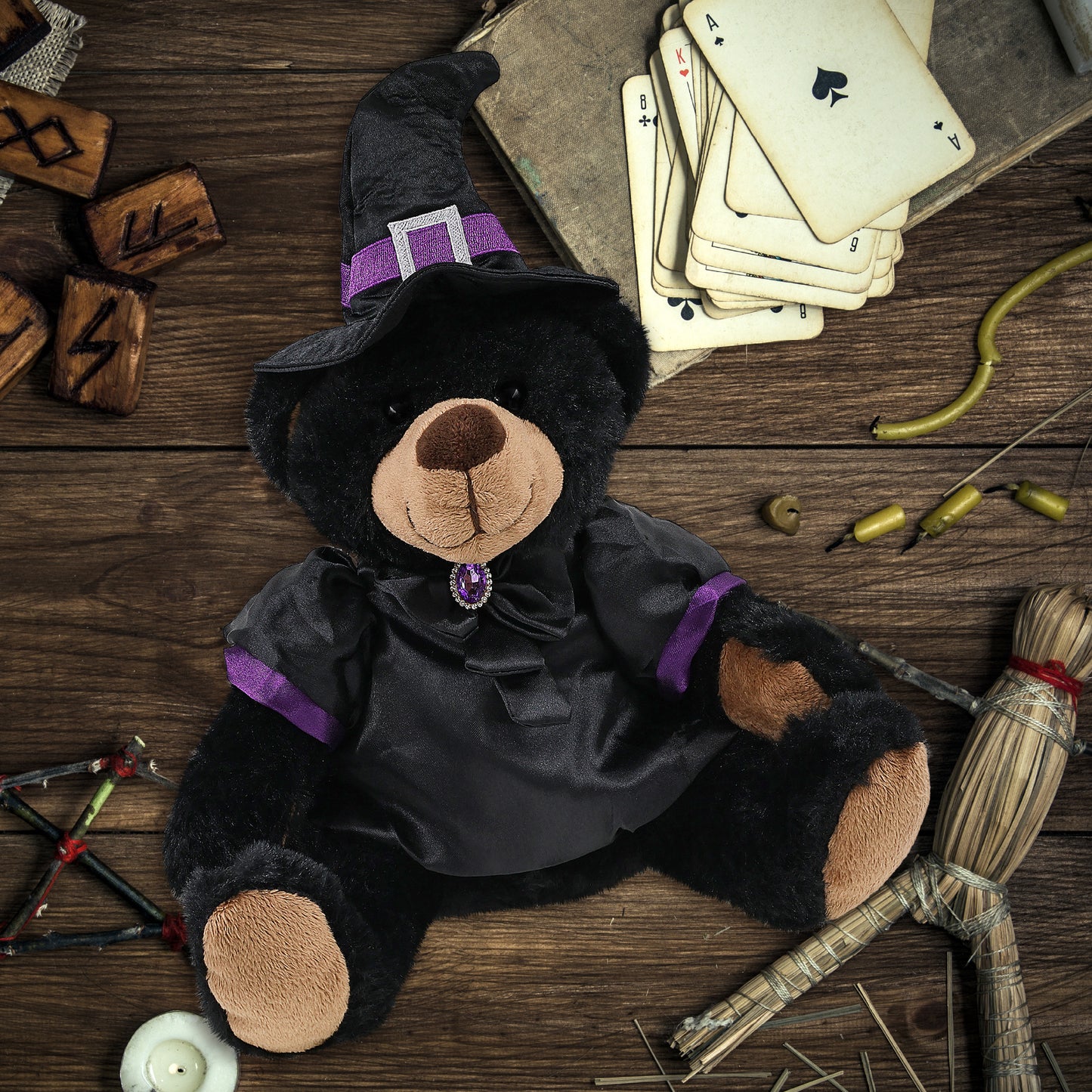 SUPER SOFT PLUSH WITH RED PLAID HOODIE - BLACK BEAR WITCH