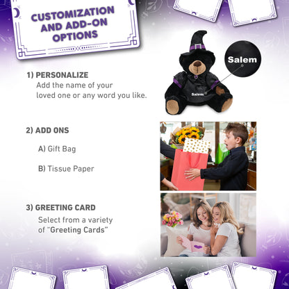 SUPER SOFT PLUSH WITH RED PLAID HOODIE - BLACK BEAR WITCH