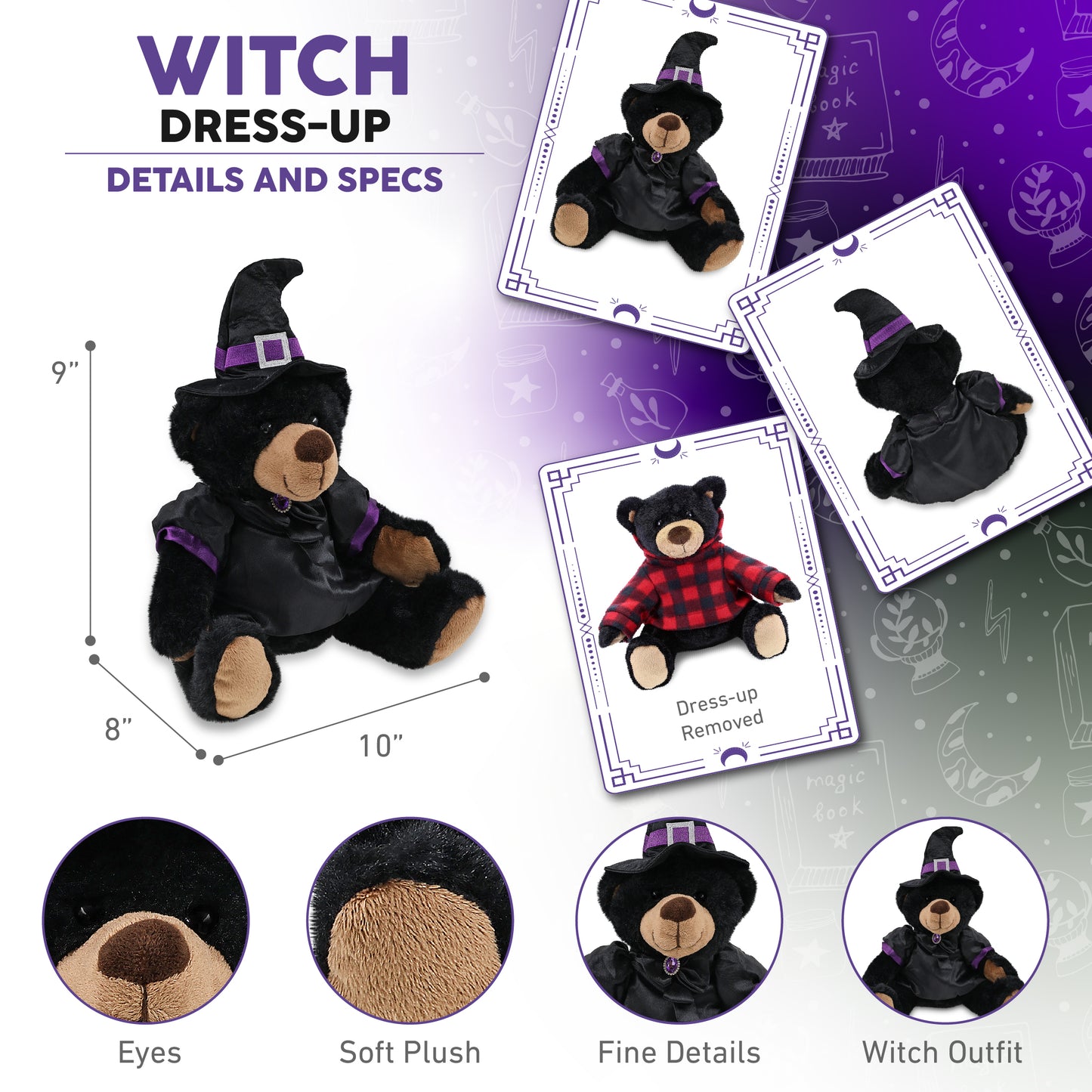 SUPER SOFT PLUSH WITH RED PLAID HOODIE - BLACK BEAR WITCH