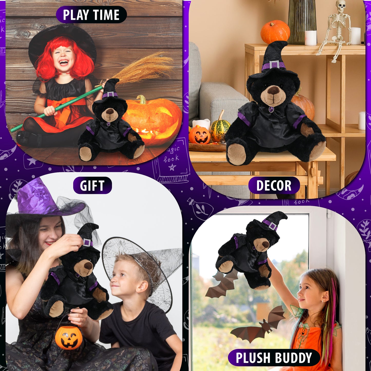 SUPER SOFT PLUSH WITH RED PLAID HOODIE - BLACK BEAR WITCH