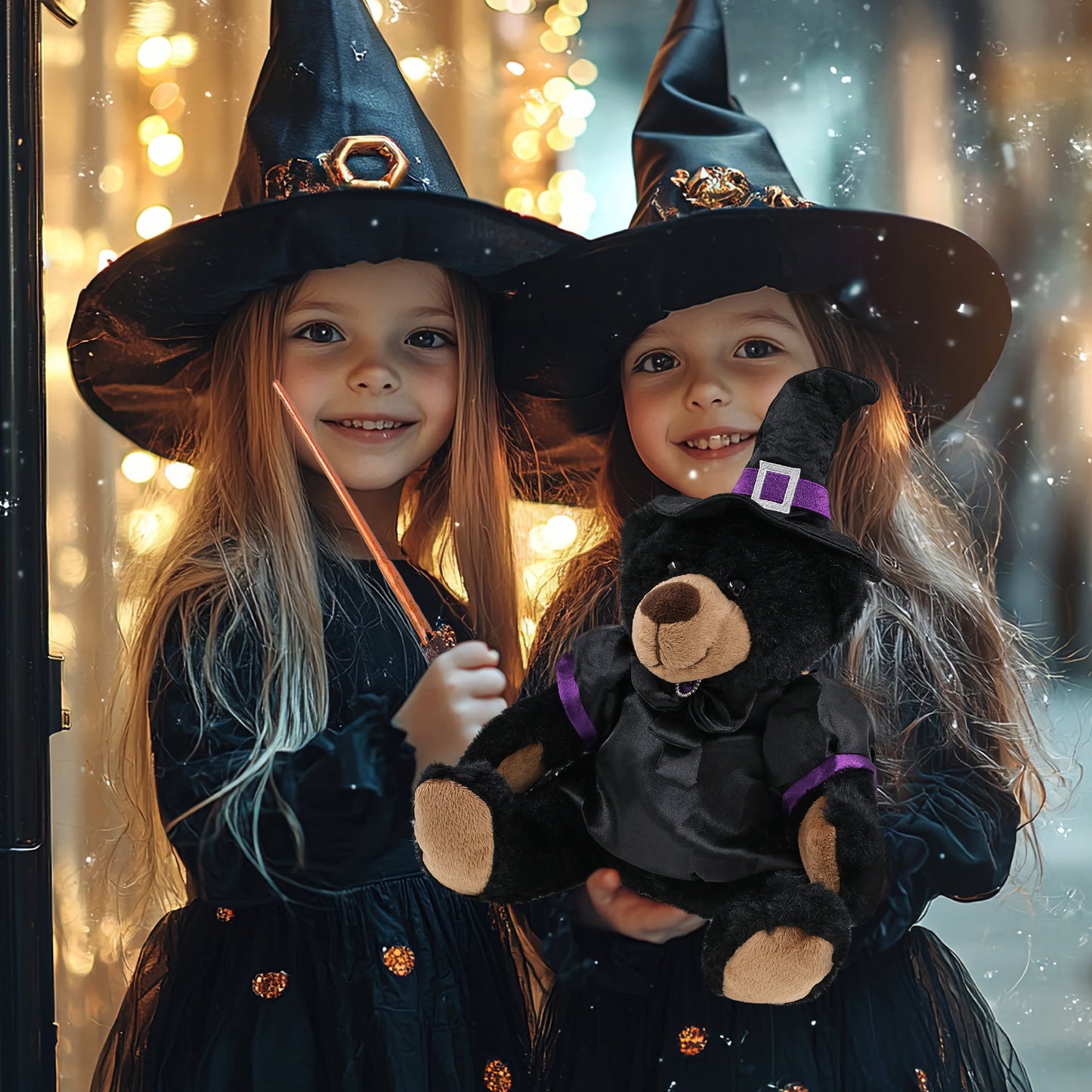 SUPER SOFT PLUSH WITH RED PLAID HOODIE - BLACK BEAR WITCH