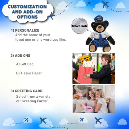 SUPER SOFT PLUSH WITH RED PLAID HOODIE - BLACK BEAR WITH PILOT DRESS UP