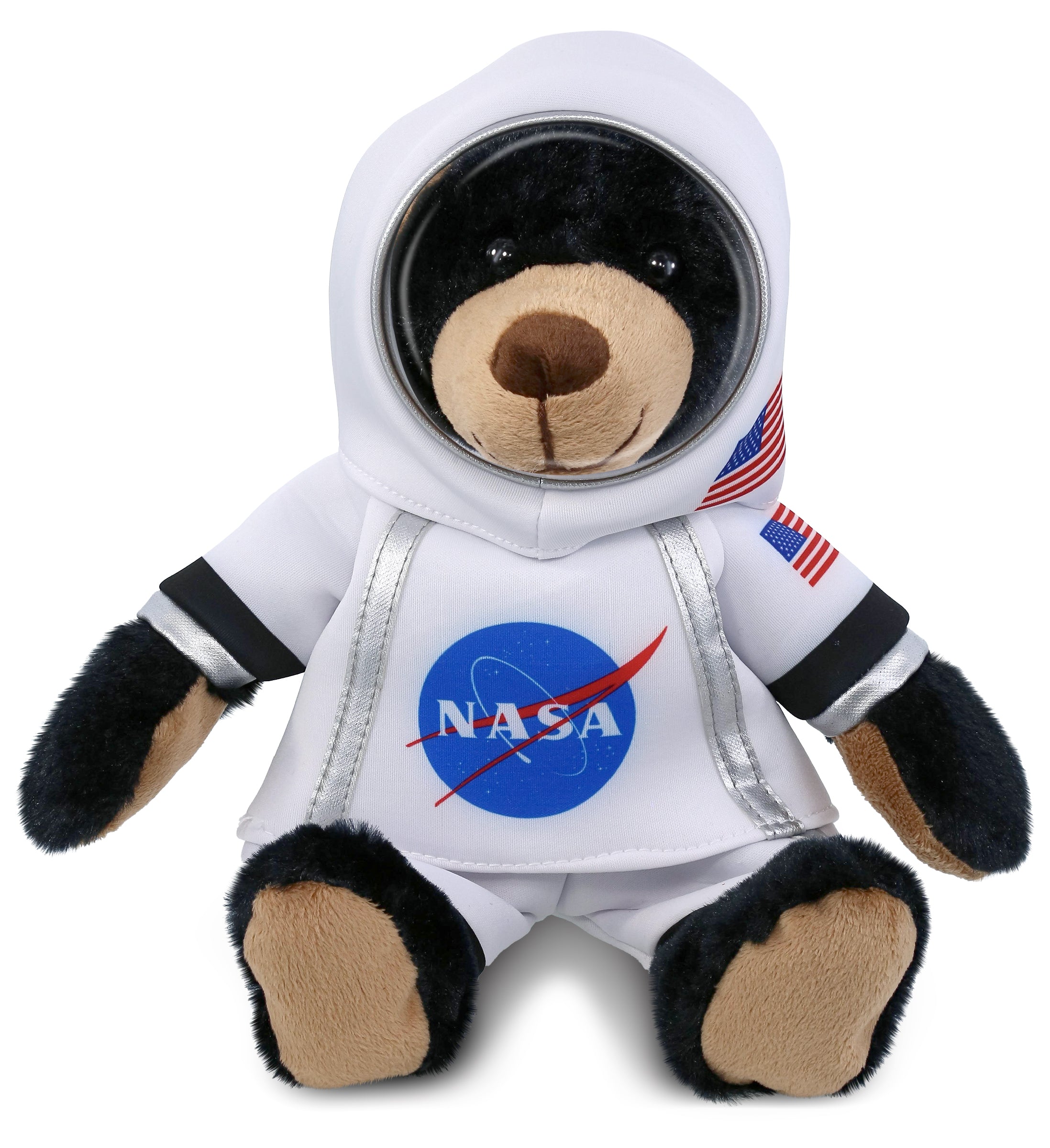 PLUSH ASTRONAUT - SUPER SOFT PLUSH WITH RED PLAID HOODIE - BLACK BEAR