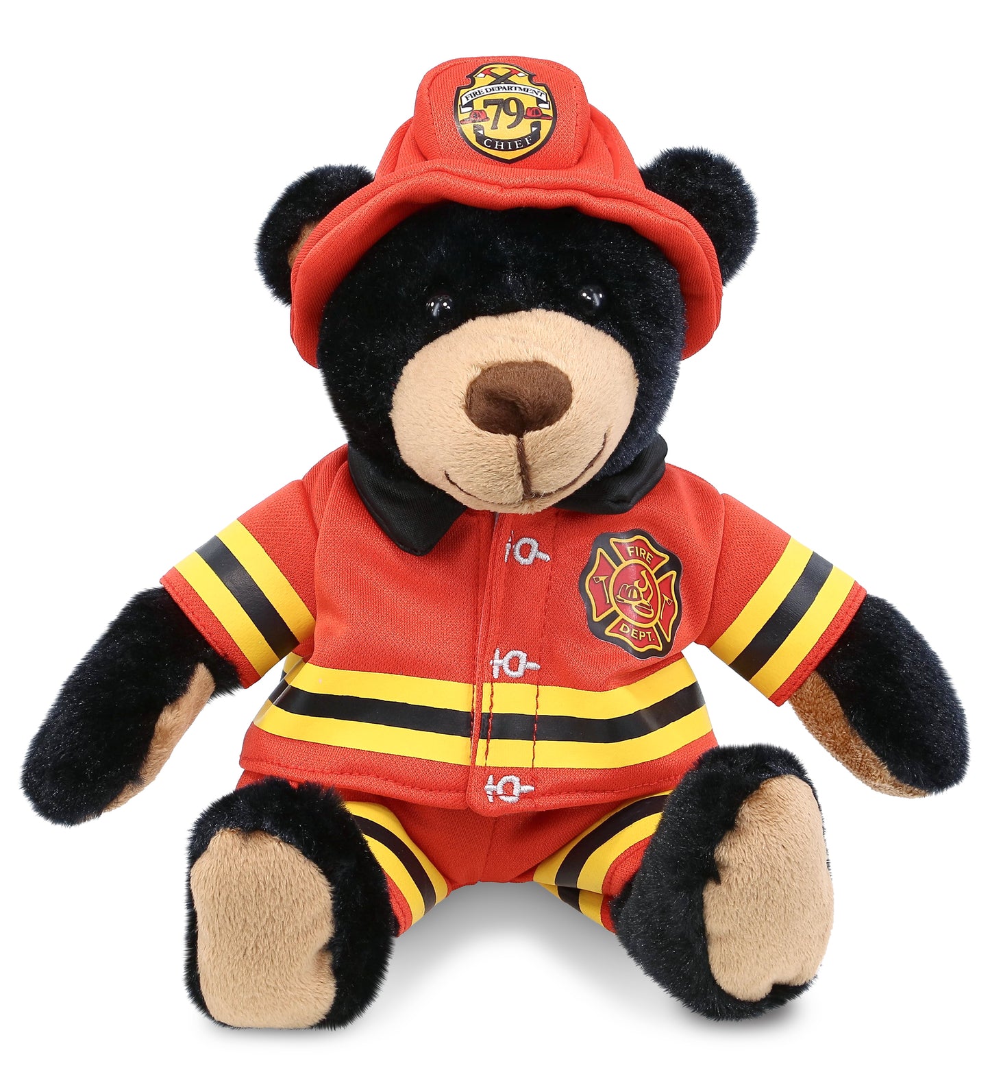 PLUSH FIREMAN - SUPER SOFT PLUSH WITH RED PLAID HOODIE - BLACK BEAR