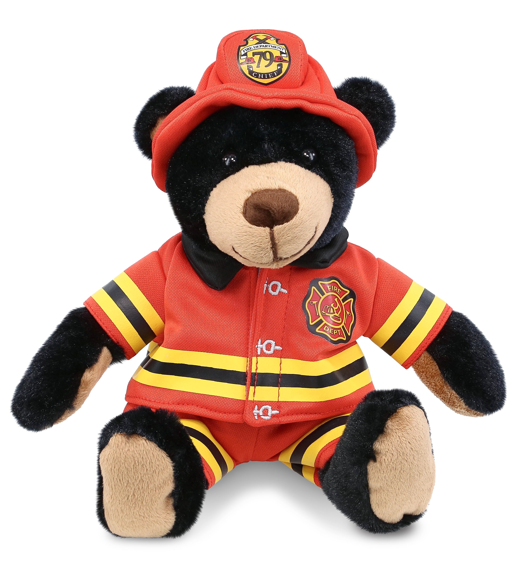 PLUSH FIREMAN - SUPER SOFT PLUSH WITH RED PLAID HOODIE - BLACK BEAR