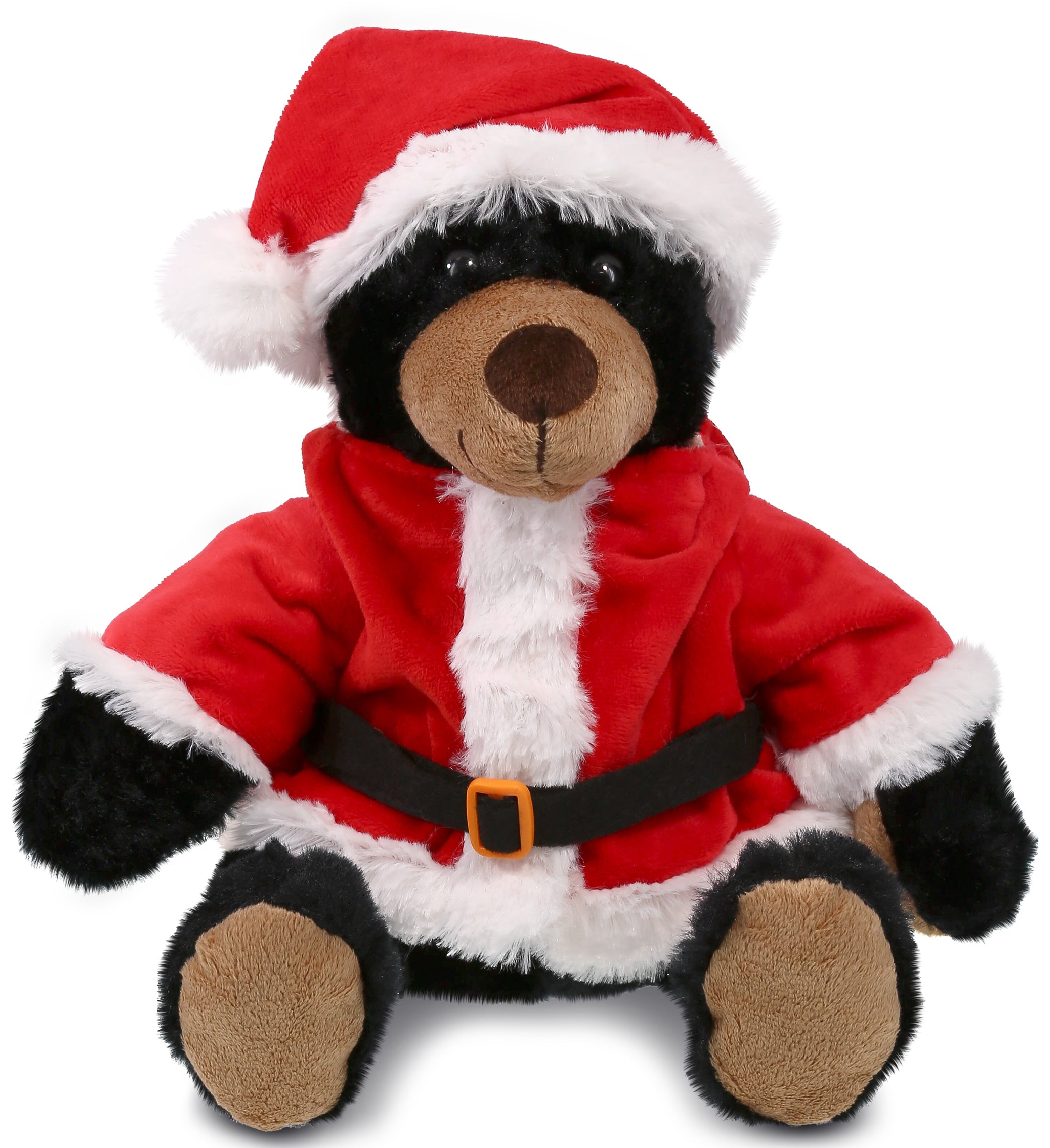 PLUSH SANTA - SUPER SOFT PLUSH WITH RED PLAID HOODIE - BLACK BEAR