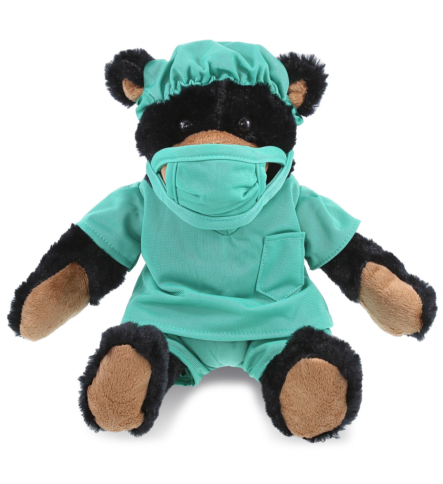 PLUSH DOCTOR - SUPER SOFT PLUSH WITH RED PLAID HOODIE - BLACK BEAR