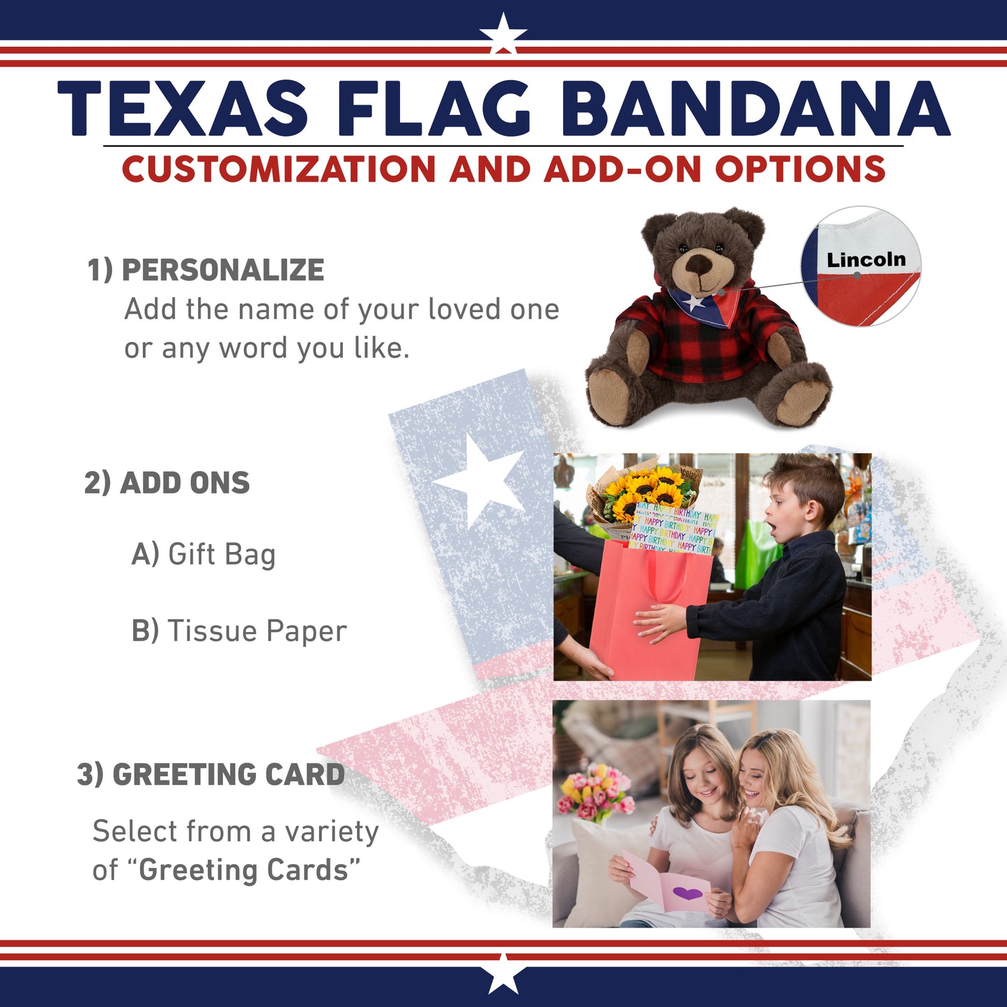 SUPER SOFT PLUSH WITH RED PLAID HOODIE - BROWN BEAR WITH TEXAS FLAG BANDANA