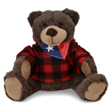 SUPER SOFT PLUSH WITH RED PLAID HOODIE - BROWN BEAR WITH TEXAS FLAG BANDANA