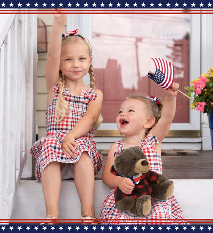 SUPER SOFT PLUSH WITH RED PLAID HOODIE - BROWN BEAR WITH USA FLAG BANDANA