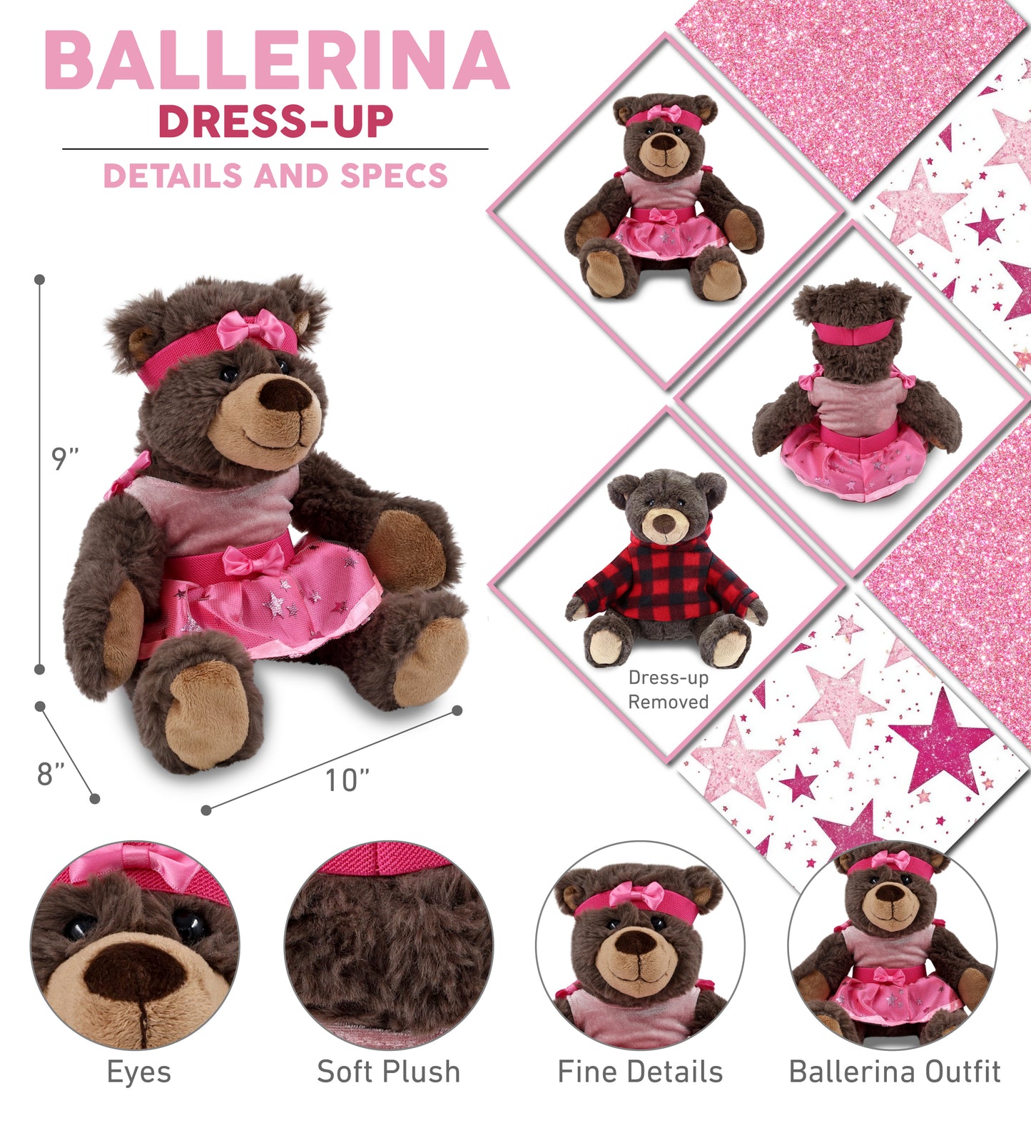 SUPER SOFT PLUSH WITH RED PLAID HOODIE - BROWN BEAR Ballerina