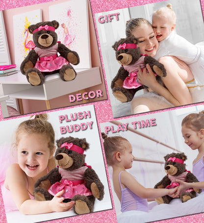 SUPER SOFT PLUSH WITH RED PLAID HOODIE - BROWN BEAR Ballerina