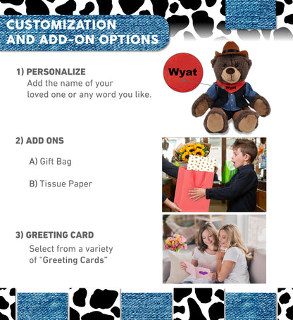 SUPER SOFT PLUSH WITH RED PLAID HOODIE - BROWN BEAR COWBOY DRESS UP