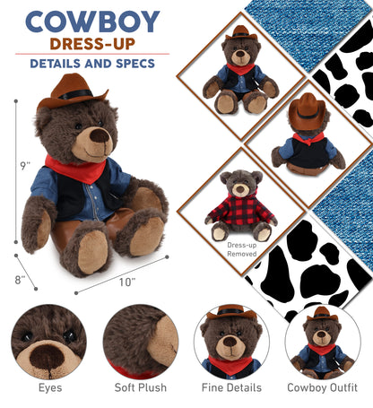 SUPER SOFT PLUSH WITH RED PLAID HOODIE - BROWN BEAR COWBOY DRESS UP