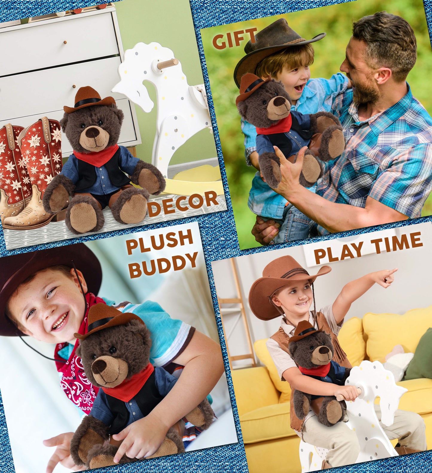 SUPER SOFT PLUSH WITH RED PLAID HOODIE - BROWN BEAR COWBOY DRESS UP