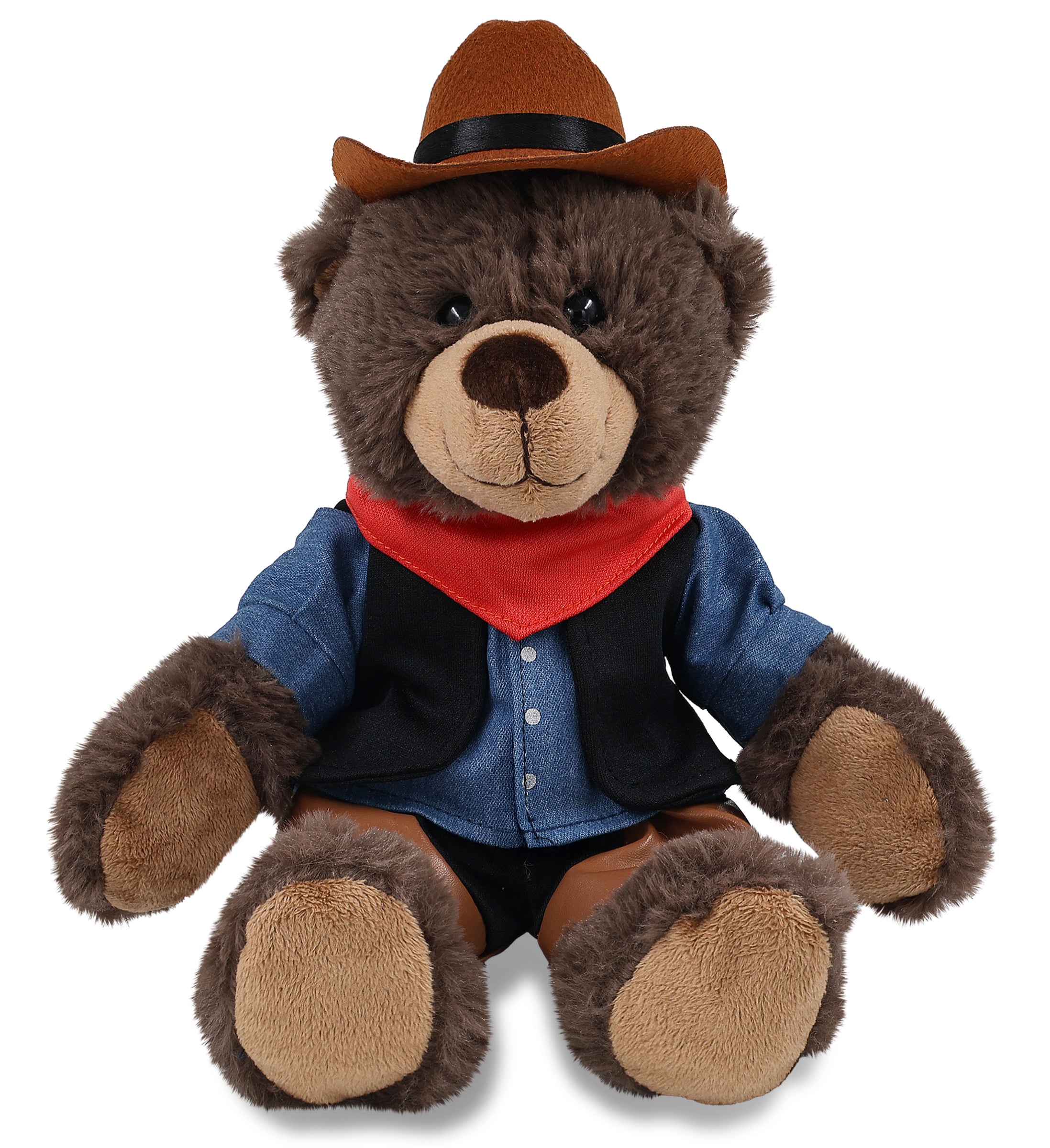 SUPER SOFT PLUSH WITH RED PLAID HOODIE - BROWN BEAR COWBOY DRESS UP