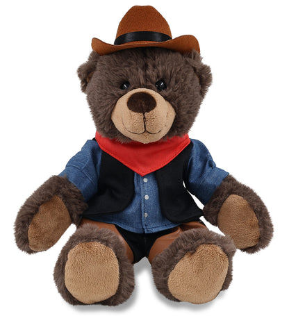 SUPER SOFT PLUSH WITH RED PLAID HOODIE - BROWN BEAR COWBOY DRESS UP