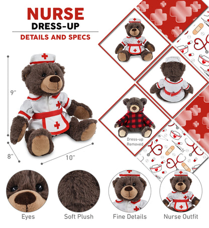 SUPER SOFT PLUSH WITH RED PLAID HOODIE - BROWN BEAR NURSE DRESS UP
