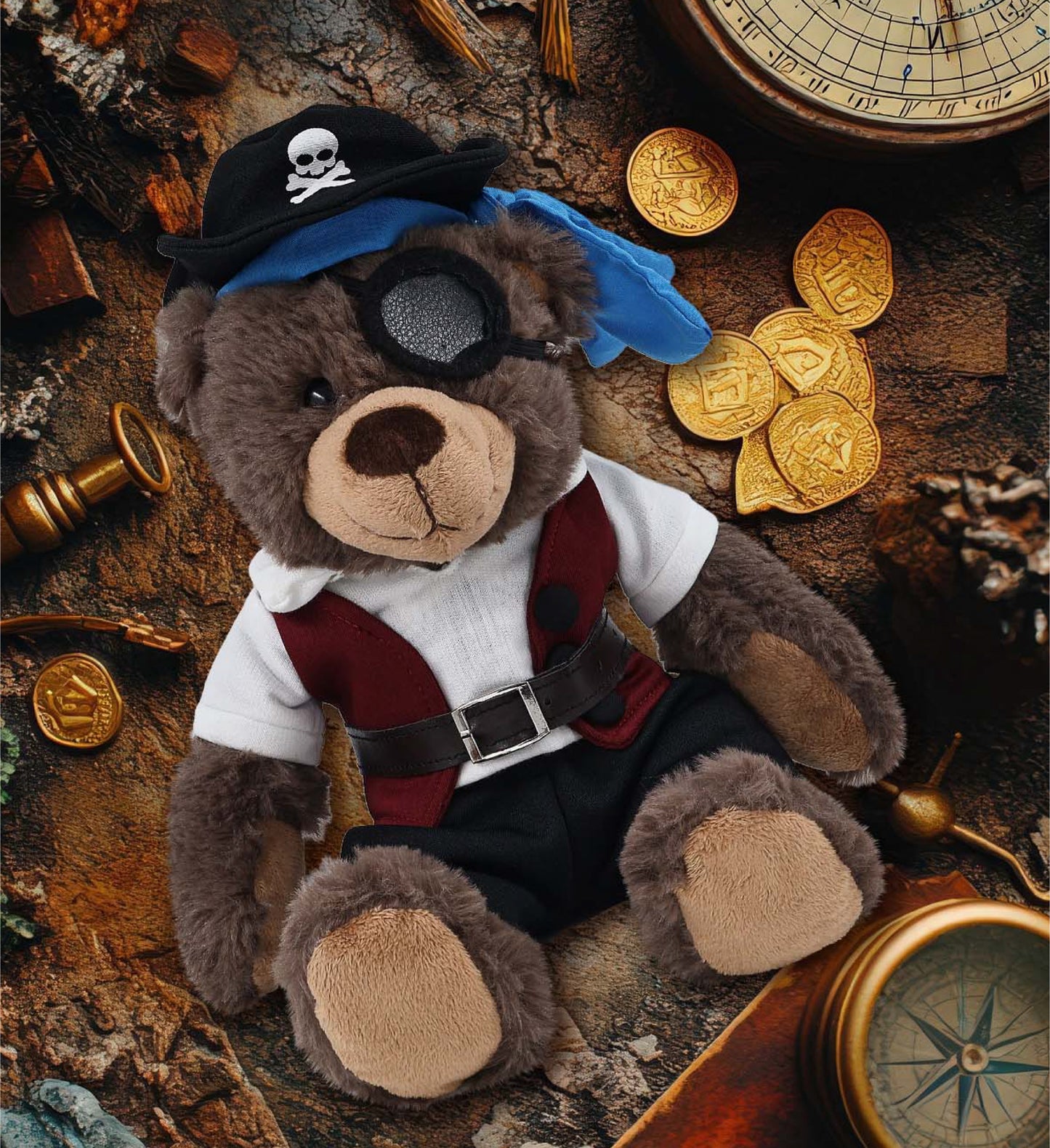 SUPER SOFT PLUSH WITH RED PLAID HOODIE - BROWN BEAR WITH PIRATE DRESS UP