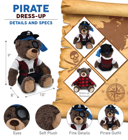 SUPER SOFT PLUSH WITH RED PLAID HOODIE - BROWN BEAR WITH PIRATE DRESS UP