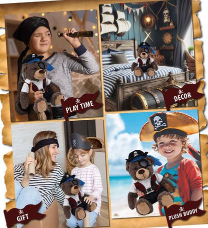 SUPER SOFT PLUSH WITH RED PLAID HOODIE - BROWN BEAR WITH PIRATE DRESS UP