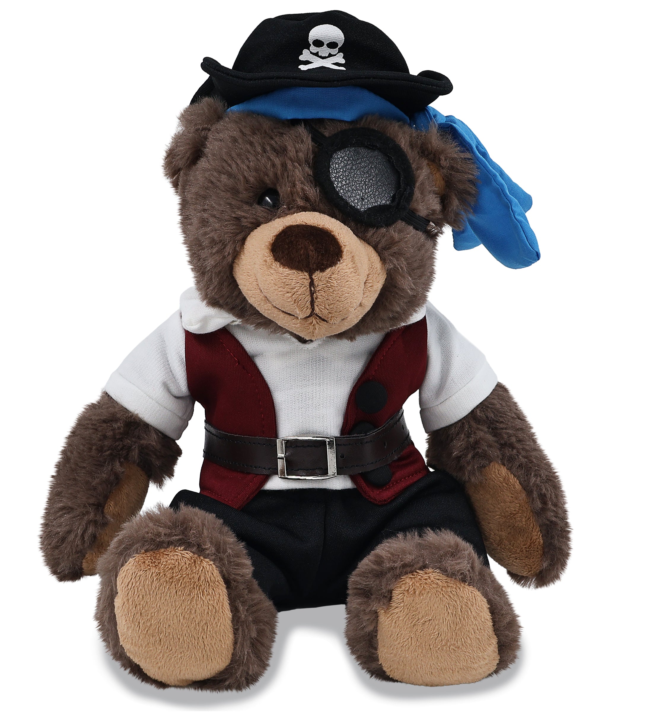 SUPER SOFT PLUSH WITH RED PLAID HOODIE - BROWN BEAR WITH PIRATE DRESS UP