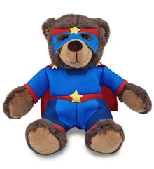 SUPER SOFT PLUSH WITH RED PLAID HOODIE - BROWN BEAR WITH SUPER HERO DRESS UP