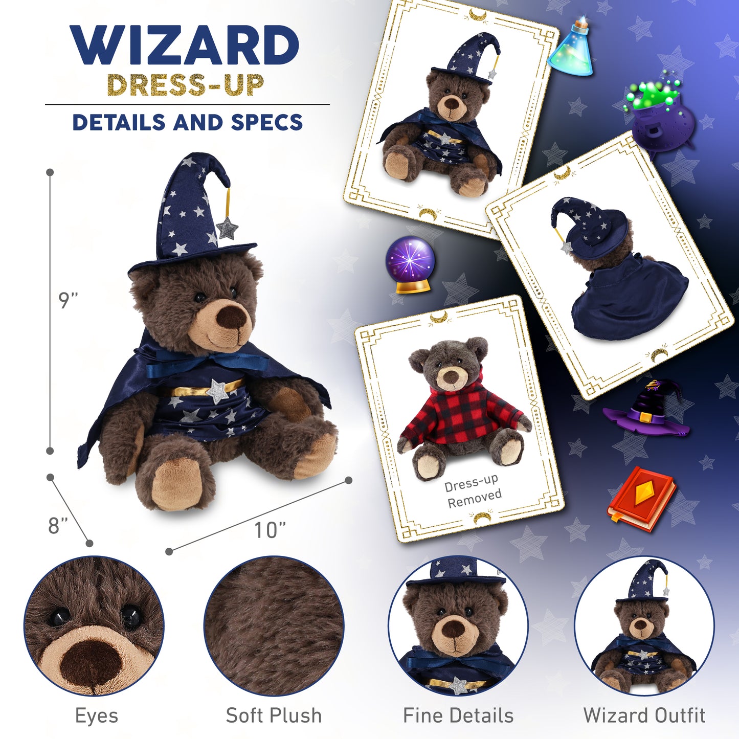 SUPER SOFT PLUSH WITH RED PLAID HOODIE - BROWN BEAR WITH WIZARD DRESS UP