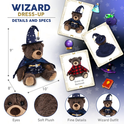 SUPER SOFT PLUSH WITH RED PLAID HOODIE - BROWN BEAR WITH WIZARD DRESS UP