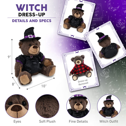 SUPER SOFT PLUSH WITH RED PLAID HOODIE - BROWN BEAR WITH WITCH DRESS UP