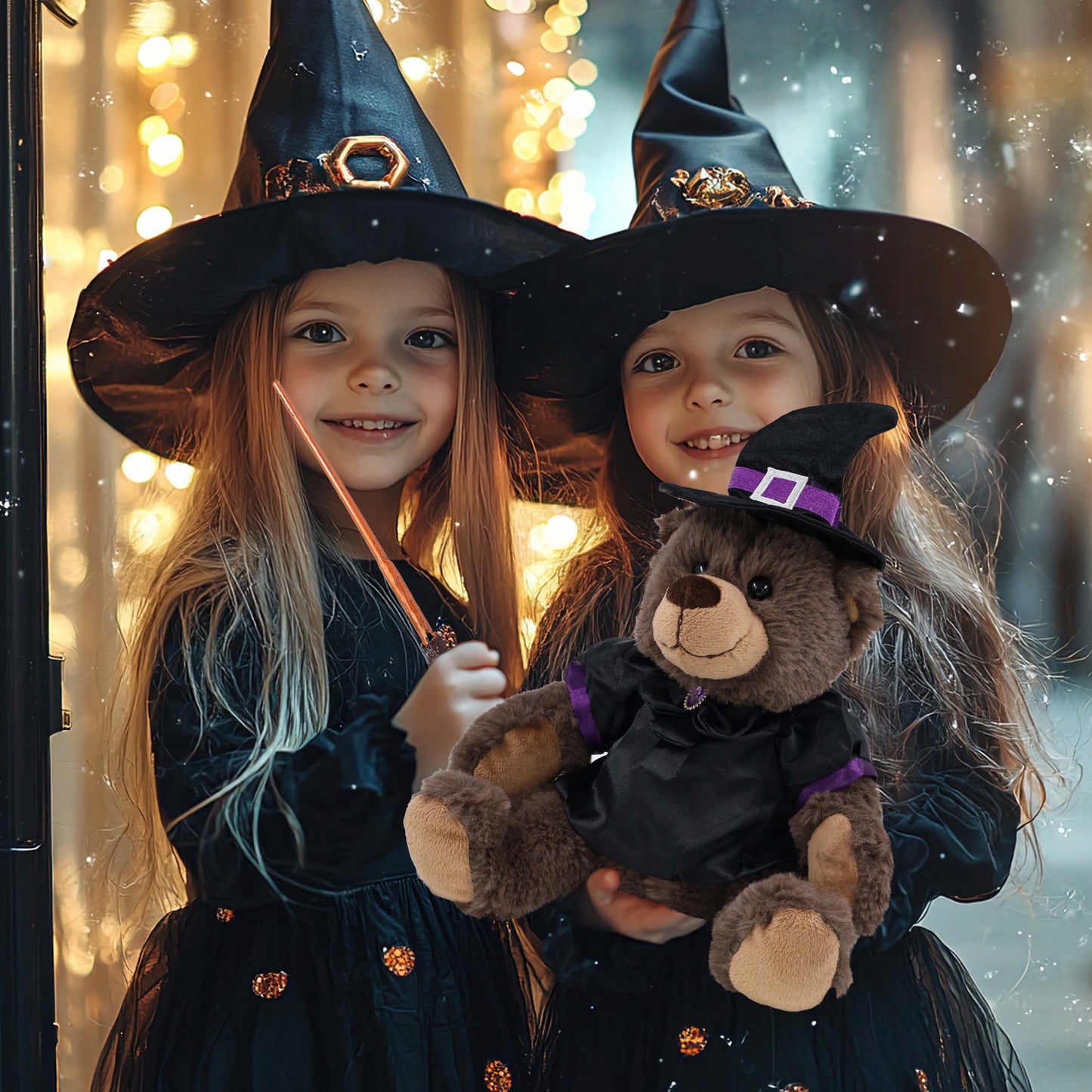 SUPER SOFT PLUSH WITH RED PLAID HOODIE - BROWN BEAR WITH WITCH DRESS UP