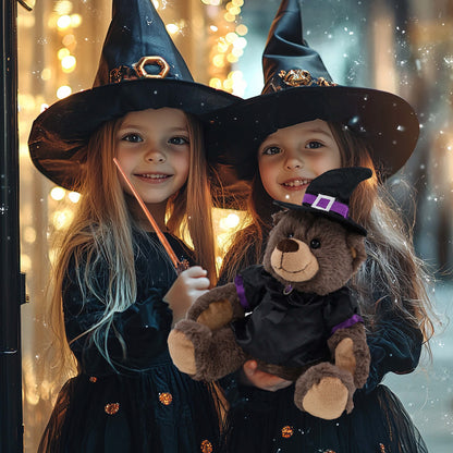 SUPER SOFT PLUSH WITH RED PLAID HOODIE - BROWN BEAR WITH WITCH DRESS UP