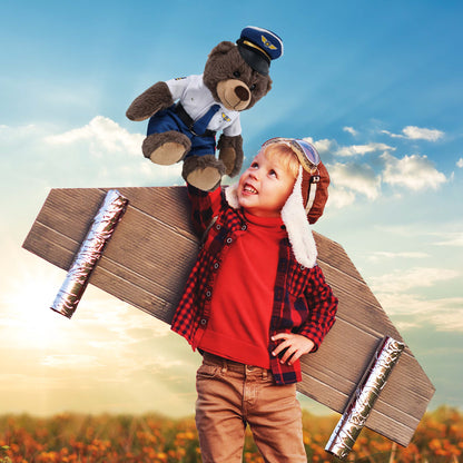 SUPER SOFT PLUSH WITH RED PLAID HOODIE - BROWN BEAR WITH PILOT DRESS UP