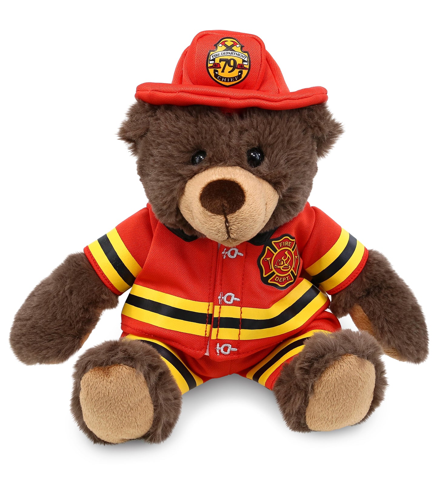PLUSH FIREMAN - SUPER SOFT PLUSH WITH RED PLAID HOODIE - BROWN BEAR