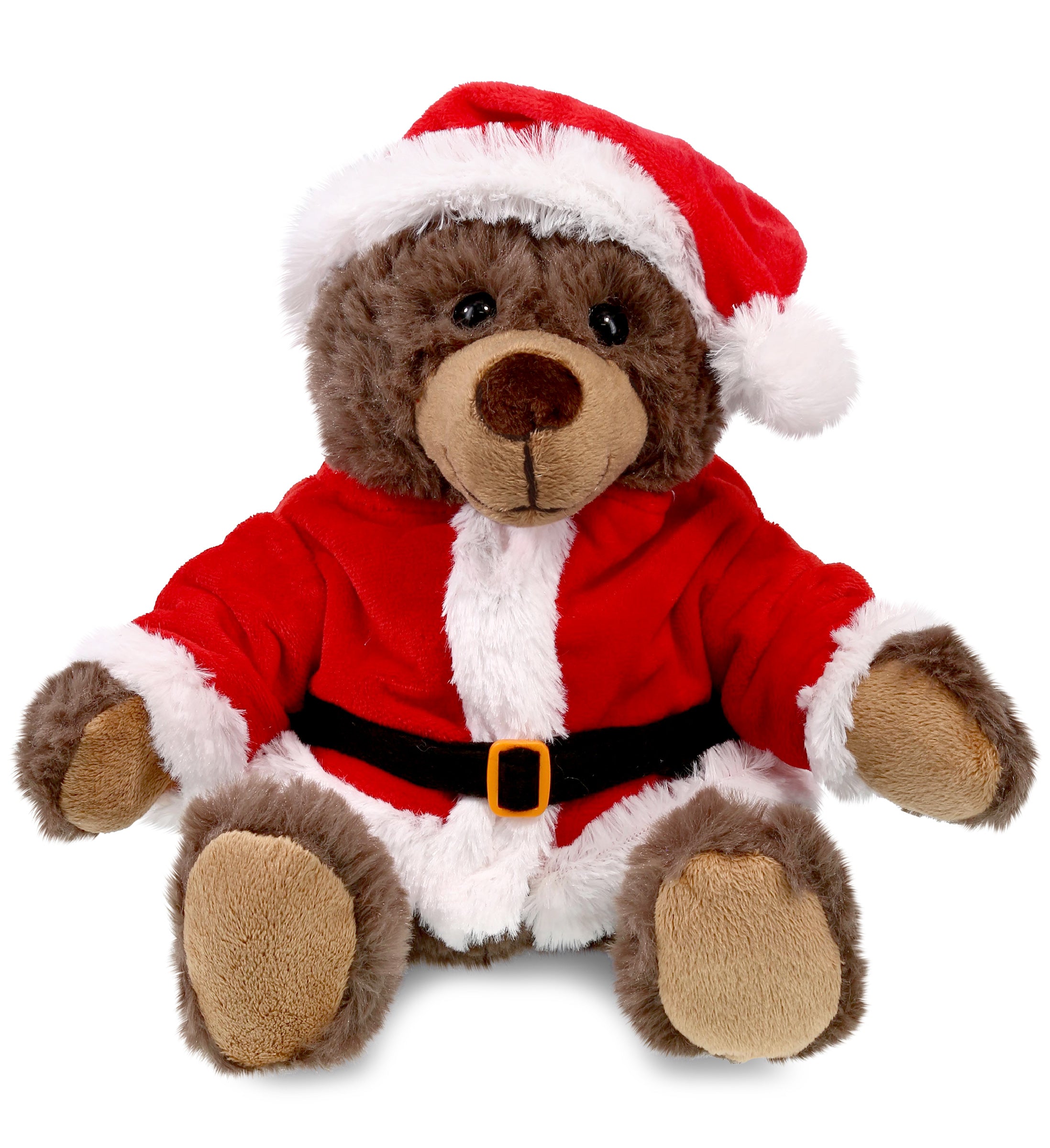 PLUSH SANTA - SUPER SOFT PLUSH WITH RED PLAID HOODIE - BROWN BEAR
