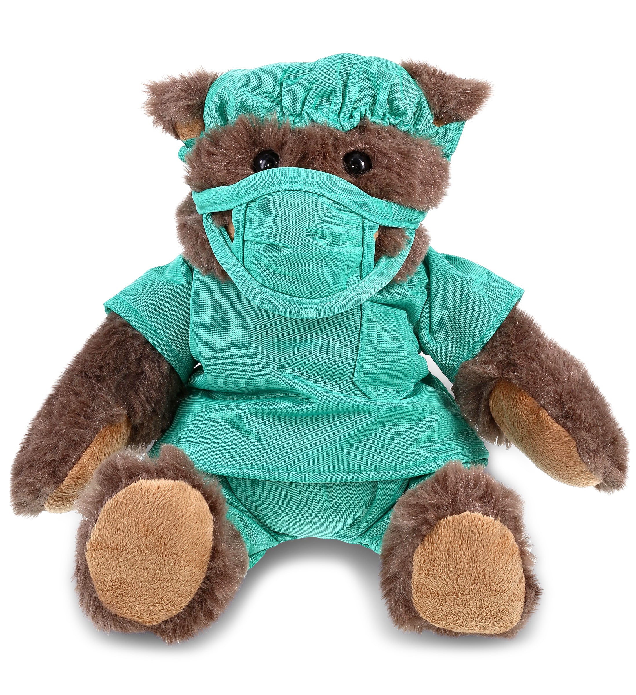 PLUSH DOCTOR - SUPER SOFT PLUSH WITH RED PLAID HOODIE - BROWN BEAR