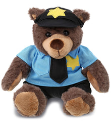 PLUSH POLICE - SUPER SOFT PLUSH WITH RED PLAID HOODIE - BROWN BEAR