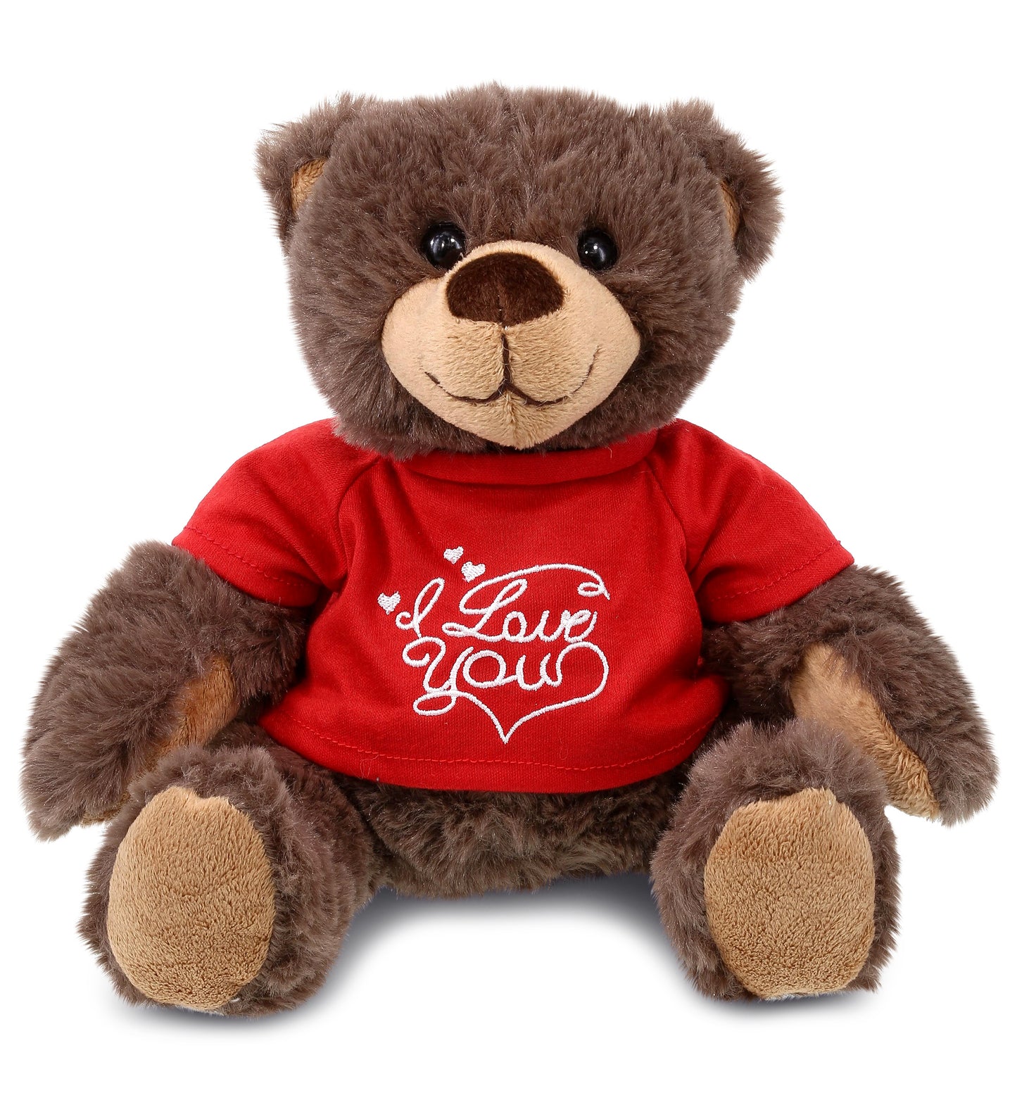 PLUSH I LOVE YOU RED SHIRT- SUPER SOFT PLUSH WITH RED PLAID HOODIE - BROWN BEAR