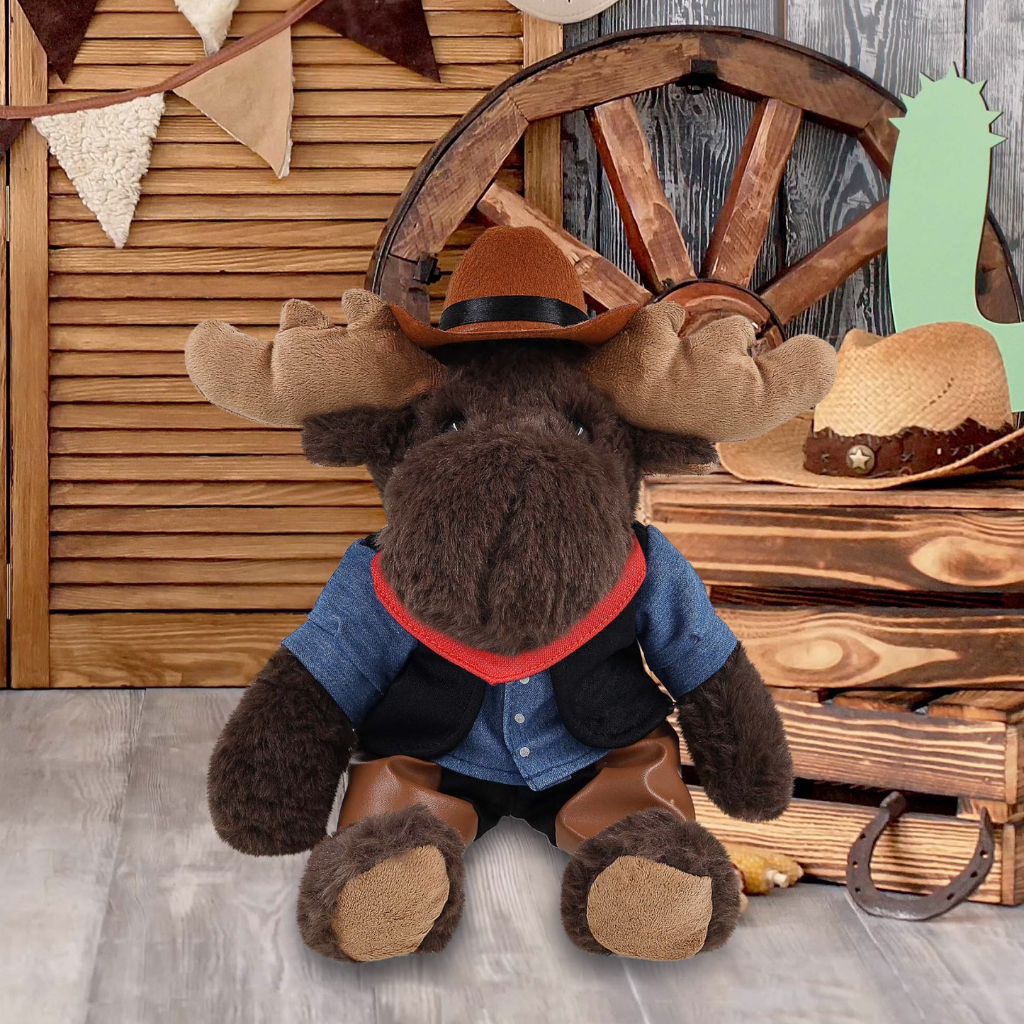 SUPER SOFT PLUSH WITH RED PLAID HOODIE - MOOSE COWBOY DRESS UP