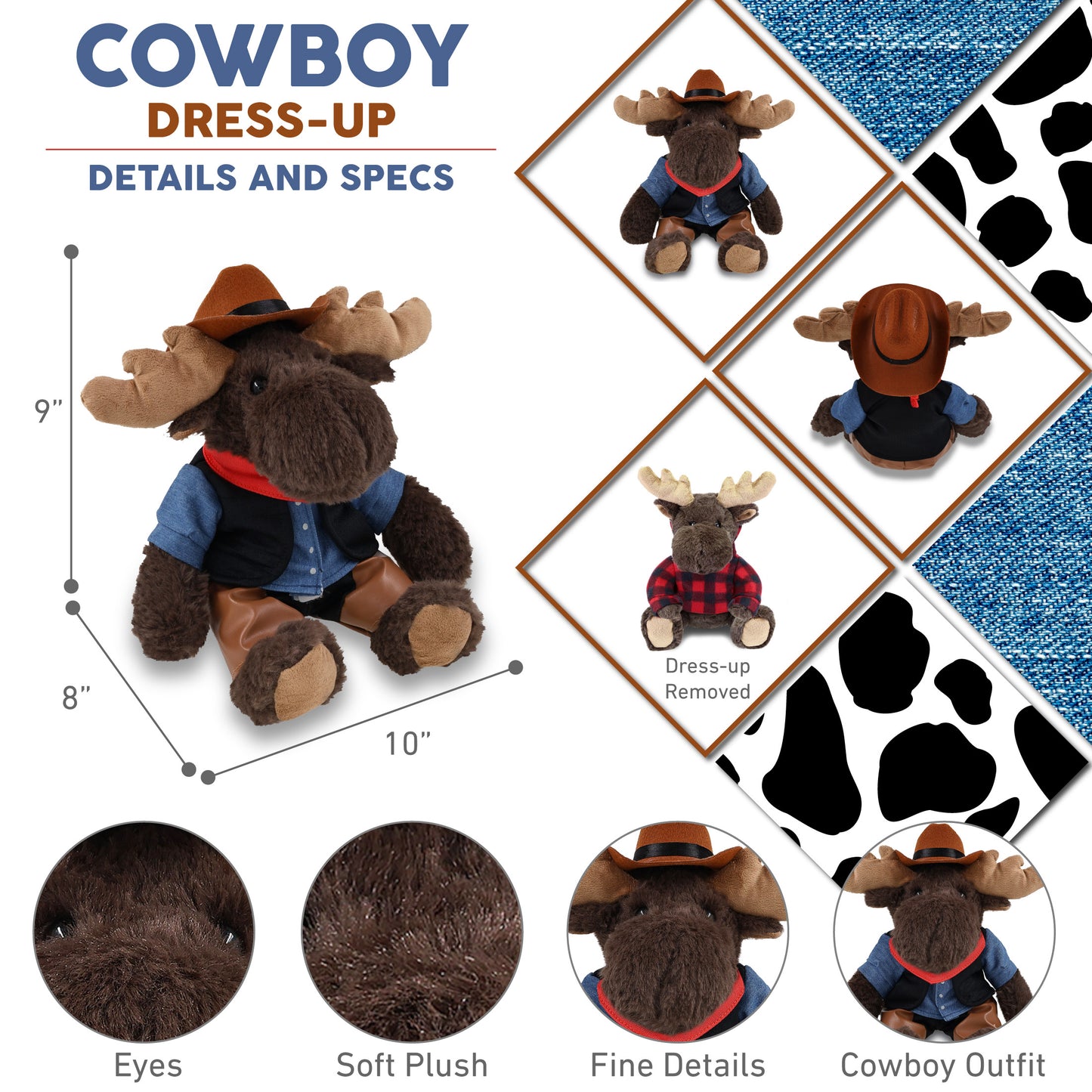 SUPER SOFT PLUSH WITH RED PLAID HOODIE - MOOSE COWBOY DRESS UP
