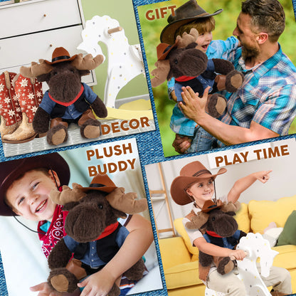 SUPER SOFT PLUSH WITH RED PLAID HOODIE - MOOSE COWBOY DRESS UP