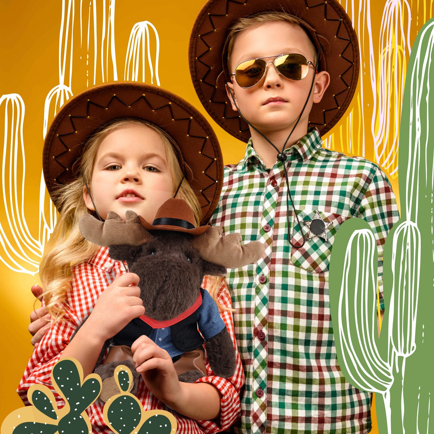 SUPER SOFT PLUSH WITH RED PLAID HOODIE - MOOSE COWBOY DRESS UP
