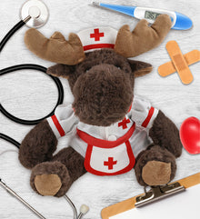 SUPER SOFT PLUSH WITH RED PLAID HOODIE - MOOSE With NURSE Dress-Up